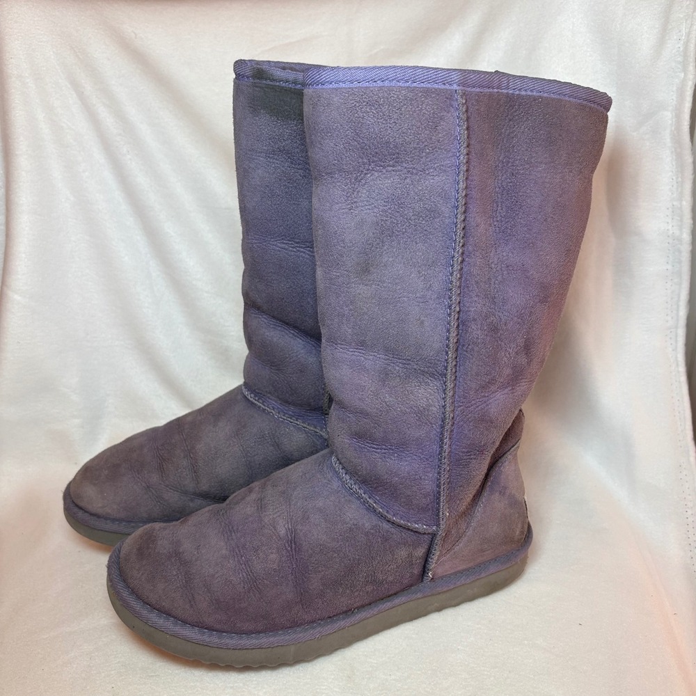 UGG Australia Classic Tall Purple Suede Sheepskin Boots Womens 5815